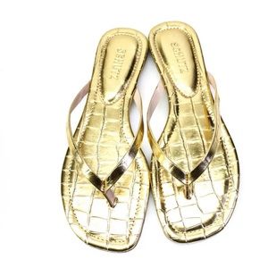 Schutz girls leather crocodile metal flip flops
